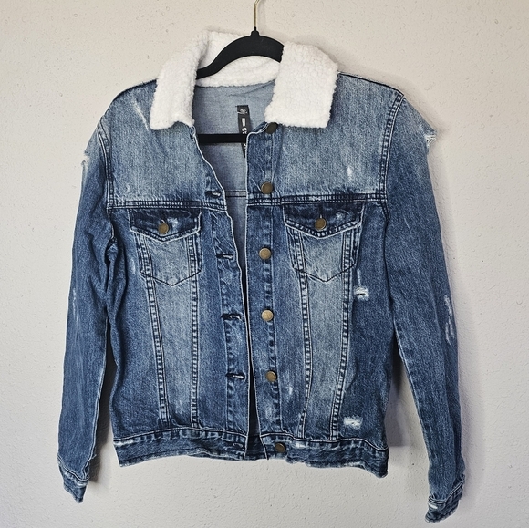 Design Lab Lord Taylor Fur‎ Trim Bomber Jean Jacket Womens Size XS / TP - Picture 1 of 13